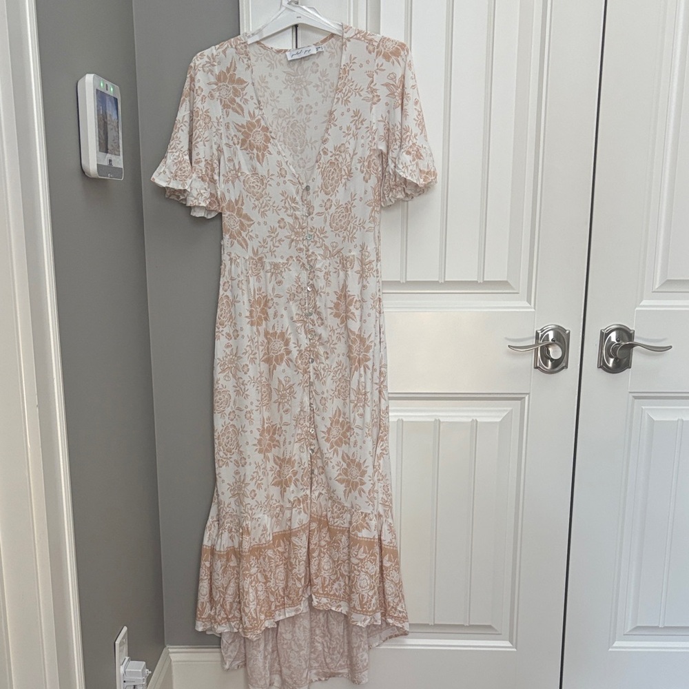 Petal & Pup Beige Floral High Low Dress-spring /summer dress